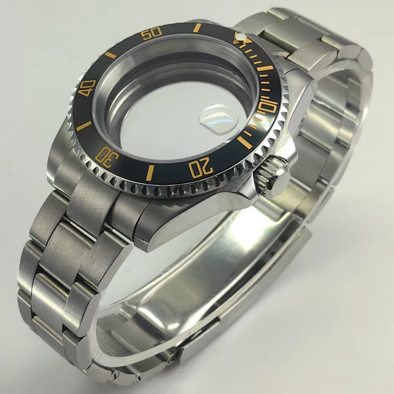 40mm silver case slide lock buckle accessory NH35 sapphire glass dark gray ceramic bezel NH35/36 movement back transparent glass