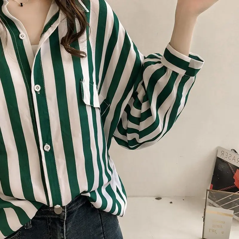 Spring Summer Woman Clothes Ins Chic Loose Casual Long Sleeve Shirt Thin Outerwear Striped Youth Preppy Style Fashionable Trend