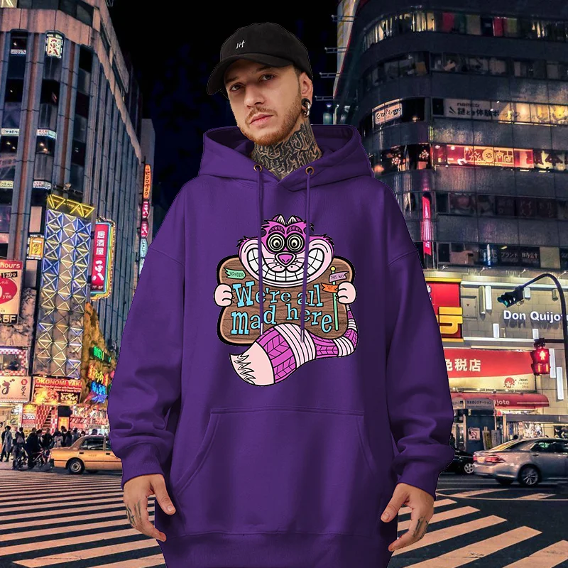 Sudaderas con capucha con estampado de gato de Cheshire de Disney para hombres y mujeres, sudaderas con capucha populares de Alicia en el país de