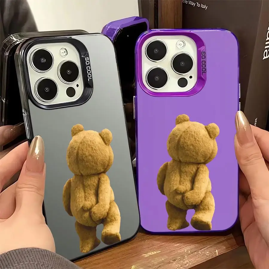 Phone Case for iPhone 15 Pro Max 14 13 12 11 XS 14 Pro Max X XR Plus Silicone Soft Shell Teddy Bear Back Cartoon Cover