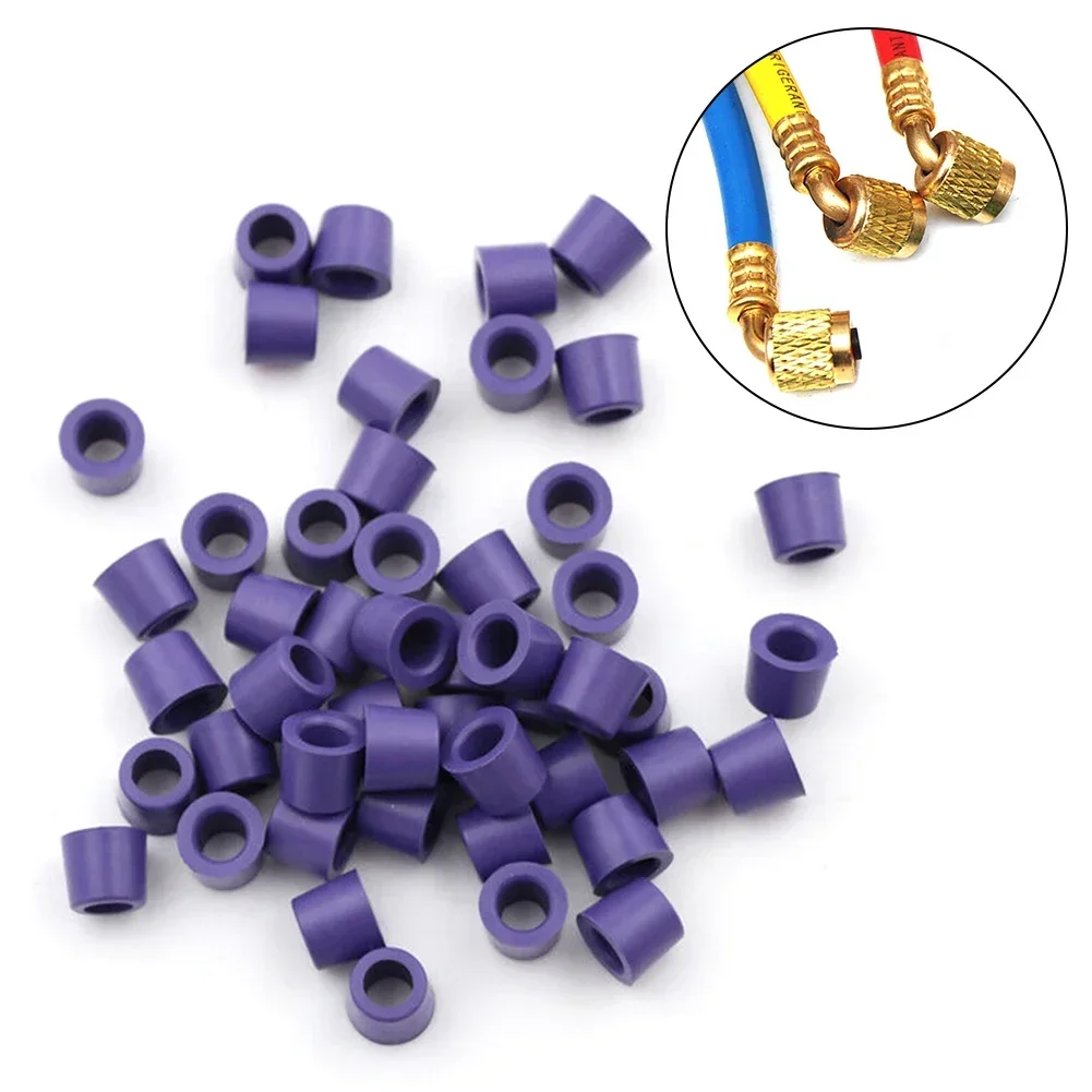 50PCS/bag Universal  Car Air Conditioning Hose Adapter Gasket Valve Purple Rubber A/c HVAC O-ring Seals Core Remover Tool Kit