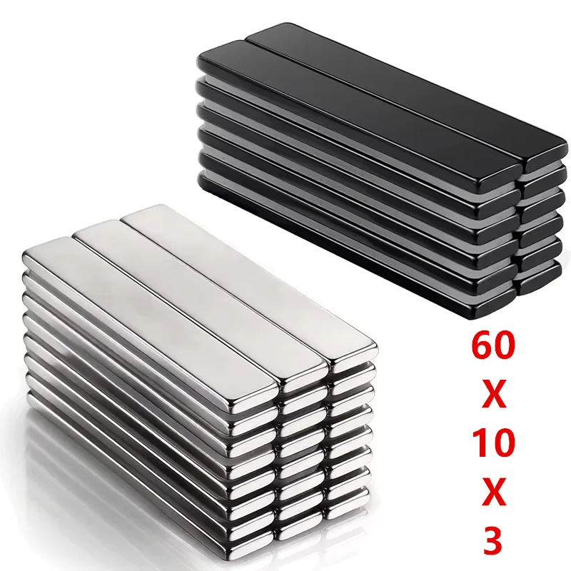 60x10x3 Square Rectangular Strong Magnetic Hook Fridge Magnets Mini Silver Black Magnet for Kitchen Photo Memo Office Garage Use