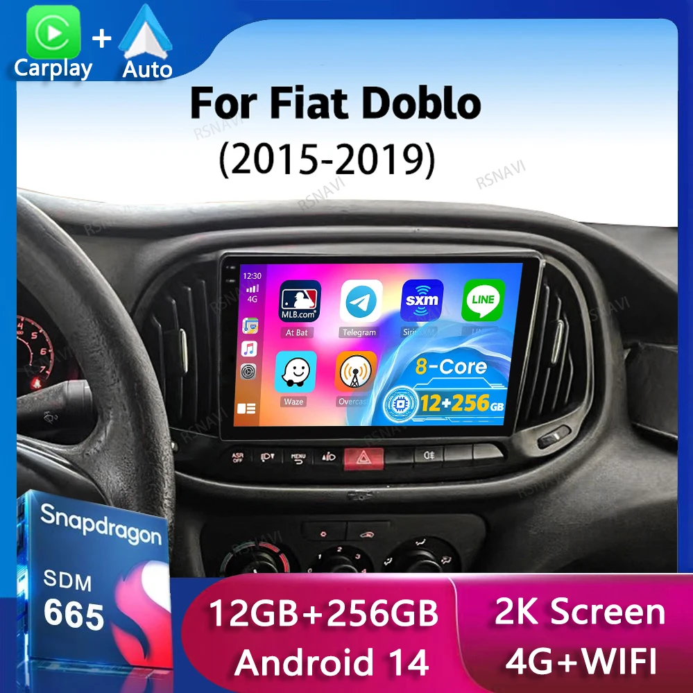 Android 14 Carplay Car Radio For Fiat Doblo 2015 2016 - 2019 Navigation GPS Multimedia Player wifi+4G Stereo Auto DSP 2 DIN BT