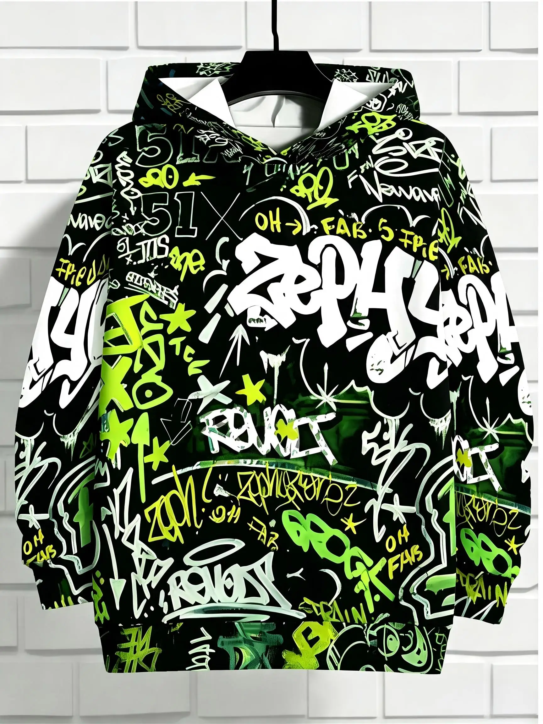 American men's autumn fashion Gothic letter graffiti print micro elastic comfortable hooded sweatshirt outdoor street style top