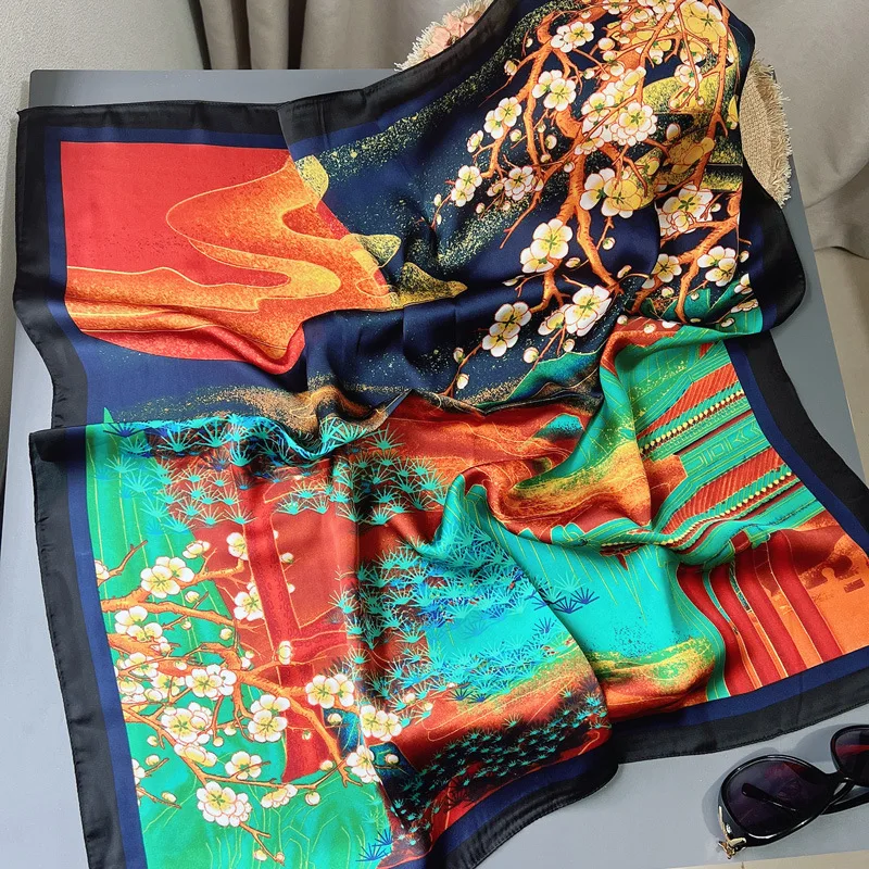 Neue Frauen Seide gedruckt Design Schal für Frauen Mode Krawatte Handtasche Foulard Handgelenk Kopftuch Schal Wraps Hajib Seide Schals – Detail 7