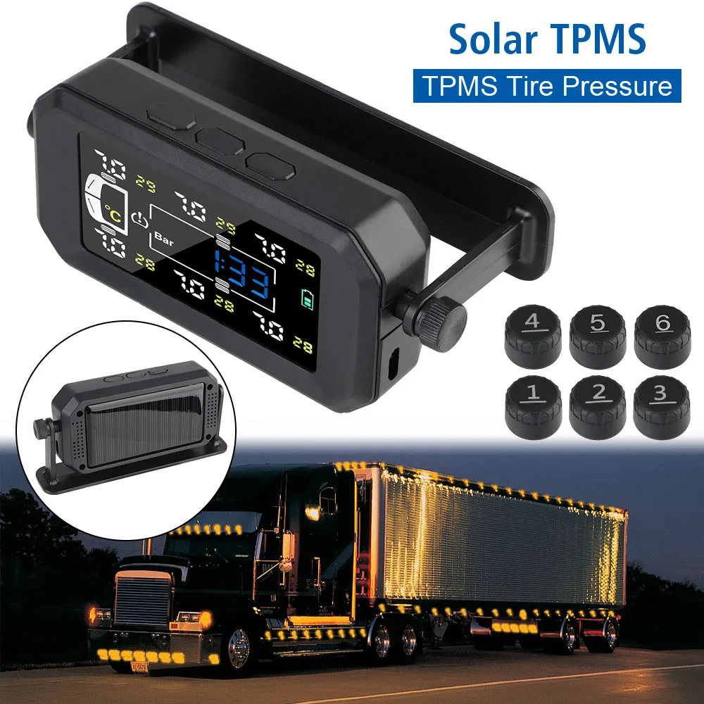 

Truck Car Tyre Pressure Monitor Intelligent Temperature Warning Fuel Save Tire Pressure Monitoring System 6 External Sensors H13