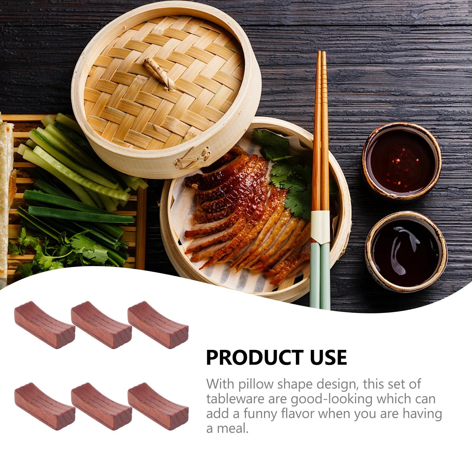 

6Pcs Solid Wood Chopsticks Holder Pillow Shape Tableware Rest Stand for Birthday Wedding Celebration Wooden Chopsticks Stand