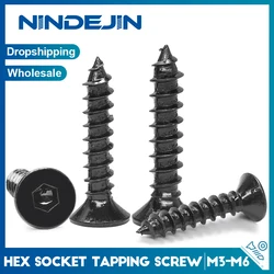 10-50pcs Hex Socket Flat Head Self Tapping Screw M2 M3 M4 M5 M6 8.8 Grade Carbon Steel Countersunk Allen Head Wood Tapping Screw