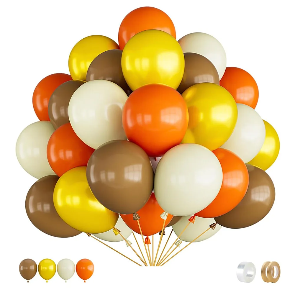 

60Pcs 12 Inch Brown Orange Balloons Brown Sand White Gold Boho Balloons for Fall Thanksgiving Birthday Party Baby Shower Decor