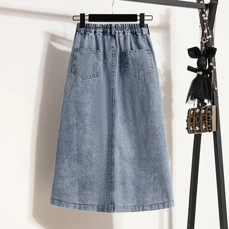 High Waist Denim Long Skirt Women New Arrival 2024 Spring Vintage Style Solid Color Loose Ladies Elegant A-line Skirts B3323