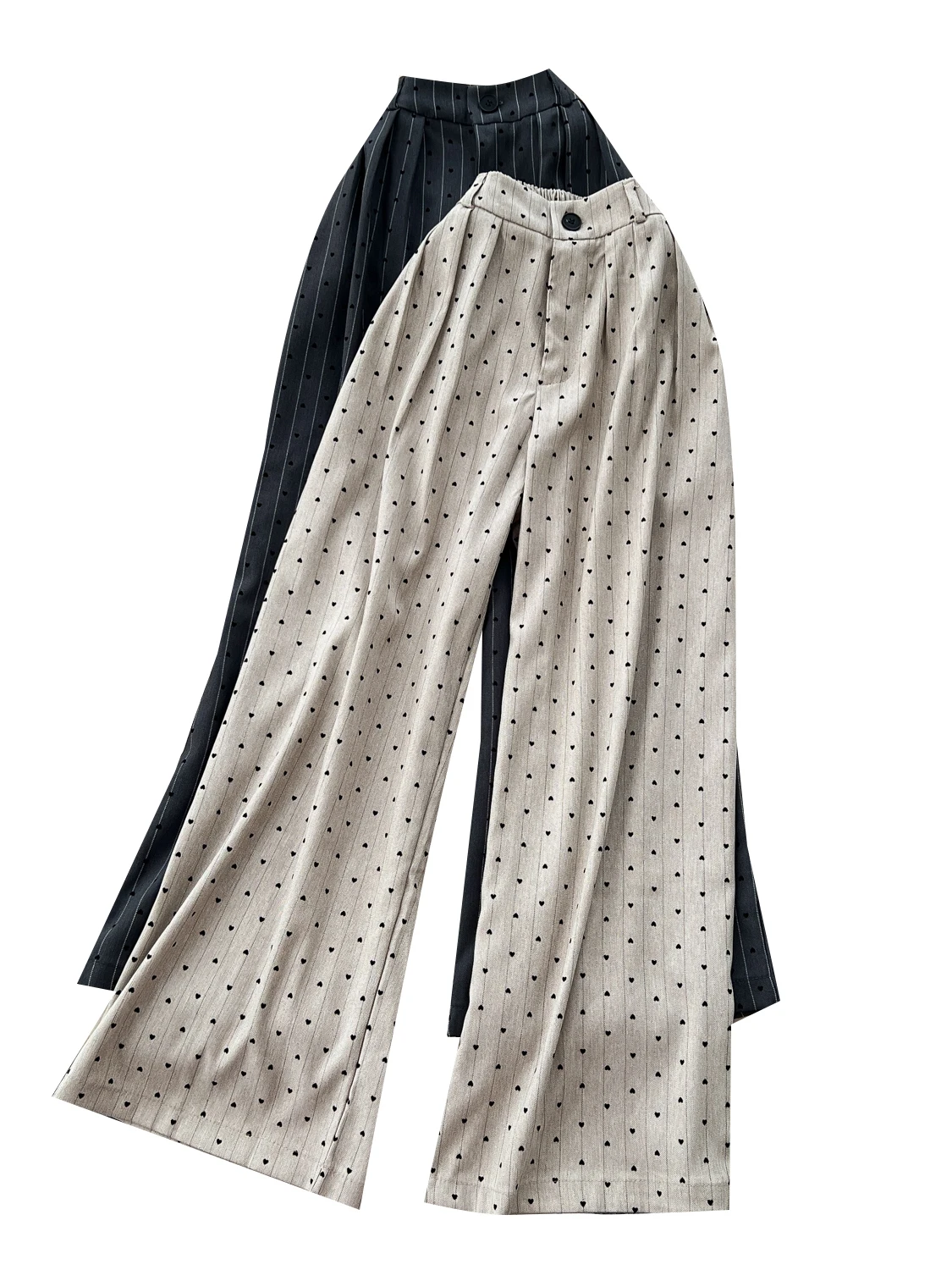 بنطلون واسع الساق للنساء بطباعة قلوب وخصر مرتفع، تصميم بسيط وعصري، بنطلون كاجوال أنيق للسيدات لفصل الخريف