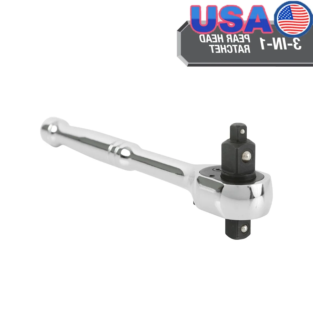 

3-in-1 Ratchet Wrench Chrome Steel Ergonomic Handle 72 Teeth Multi Fit 1/4 3/8 1/2 inch Quick Release Heavy Duty Tool