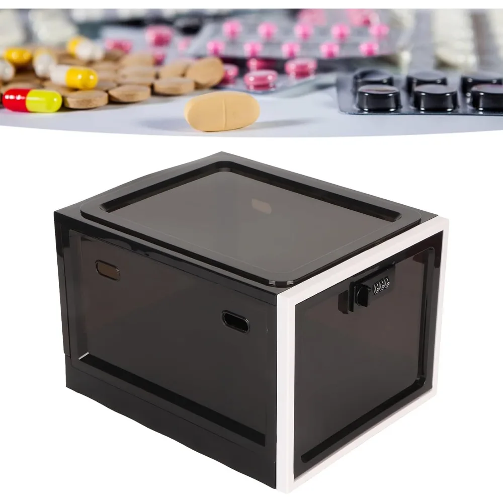صندوق تخزين الأدوية الآمن مع قفل مجمع مكون من 3 أرقام للاستخدام المنزلي والنوم والمكتبي - خيارات باللونين الأبيض والأسود