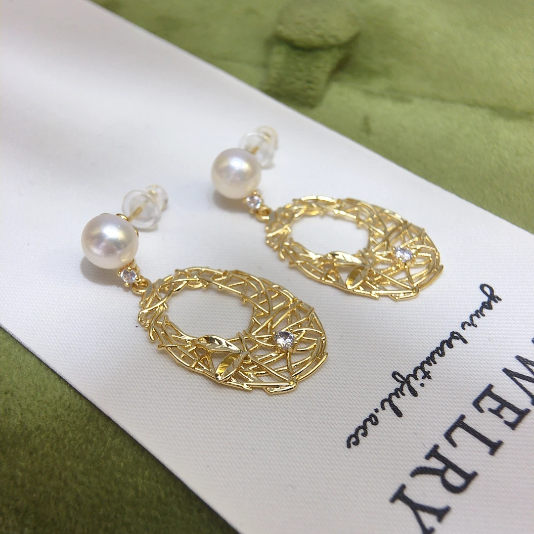 

ZHBORUINI Freshwater Pearl Earrings Hollow-Out Bird's Nest Design With Entangled Tree Branches Retro Style Banquet Jewelry Gift