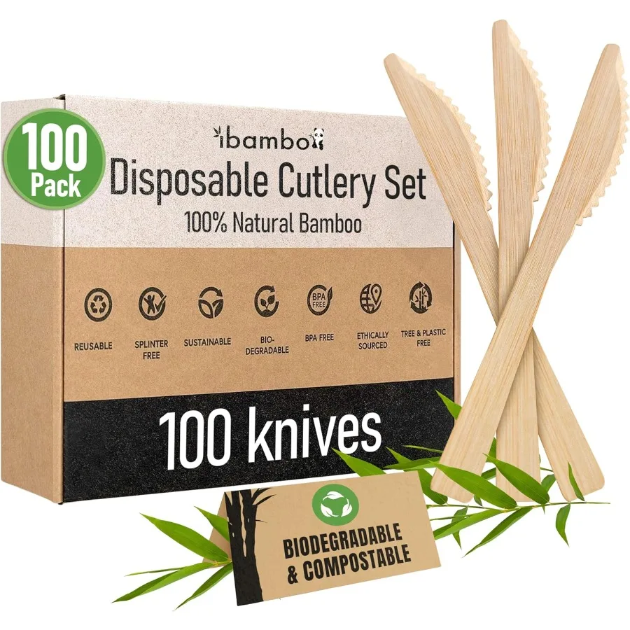 

Набор 100% бамбуковых ножей. 100 экологически чистых посуды. 100 компостируемых ножей. Бамбуковые многоразовые или одноразовые столовые приборы. Компостируемые FSC.