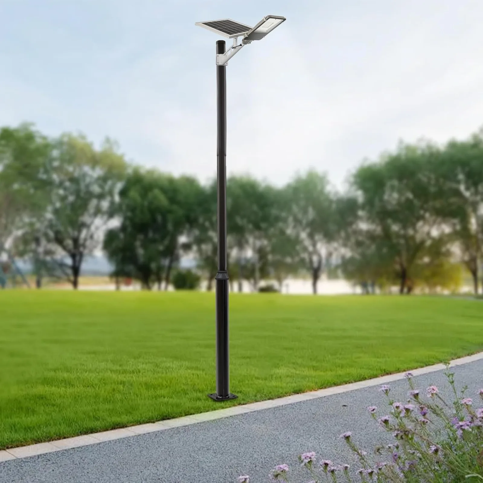 16.4ft Heavy Duty Split Metal Outdoor Street Light Pole With Ground Mount Cage Sturdy Lamp Post For Parking Lot Backyard Courtyard Landscape Lighting