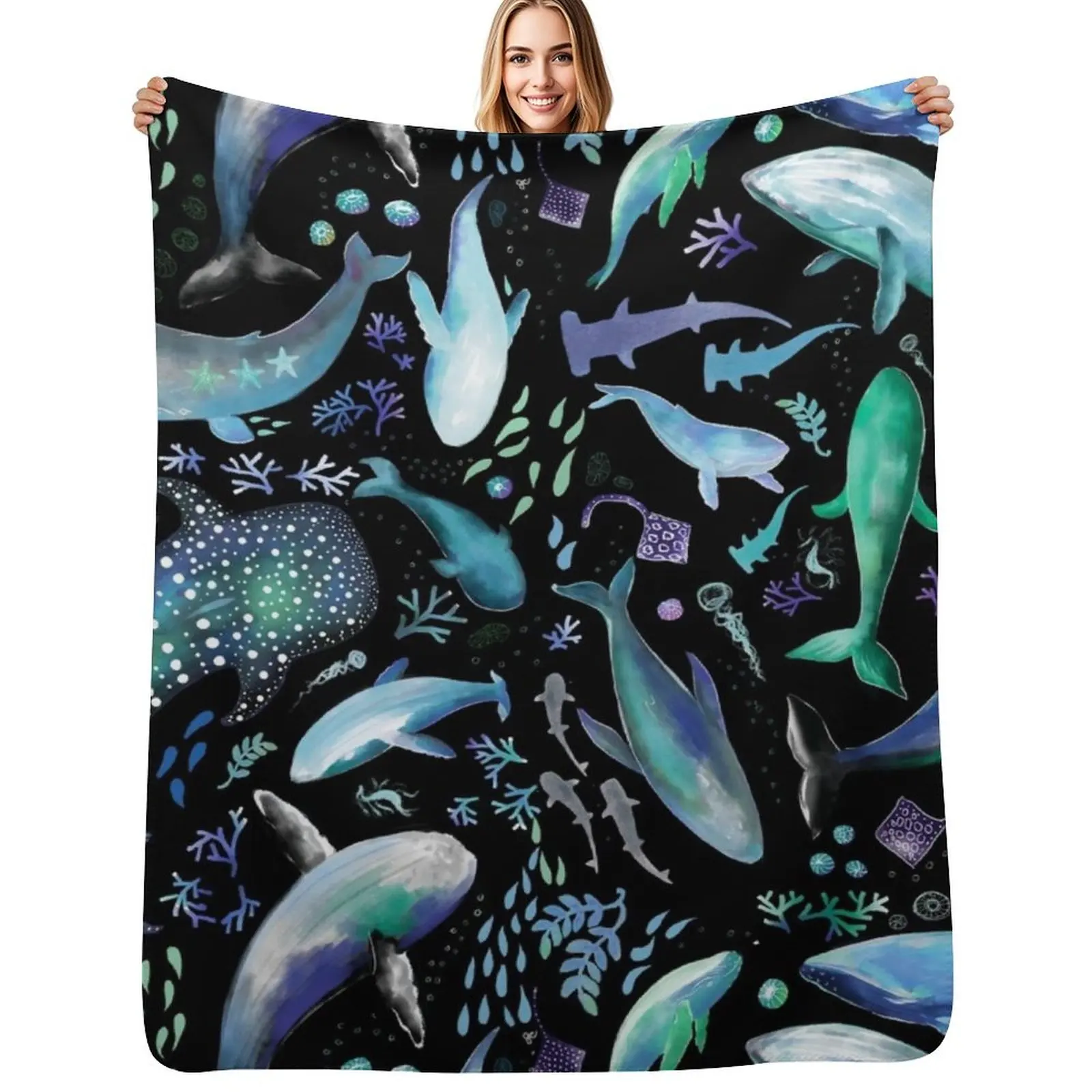 Ocean Diving with Whales at Night - Remix Throw Blanket Elegant Warm Throw Blanket for Hotel Home