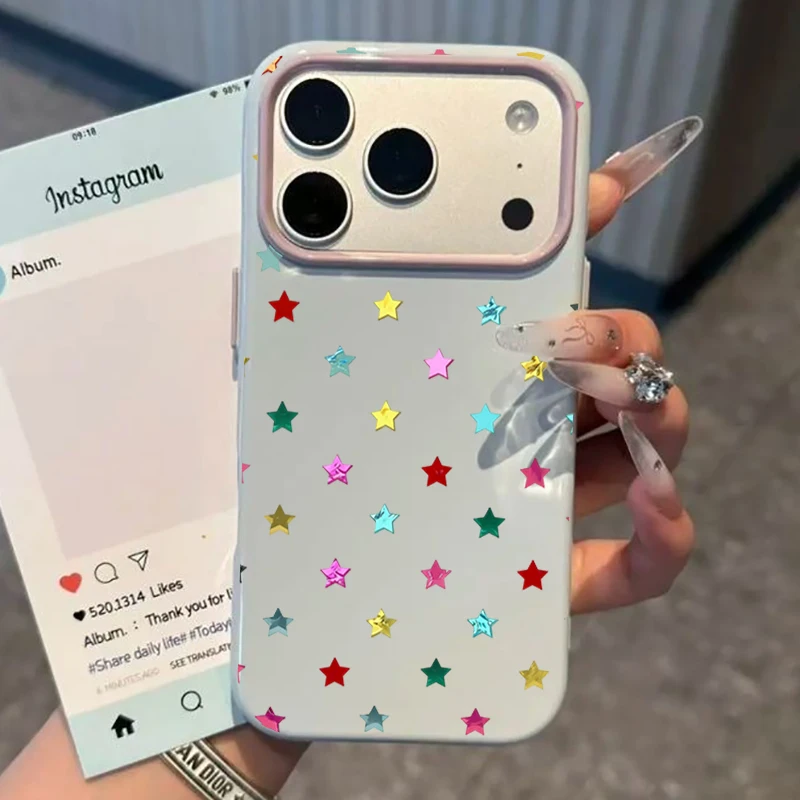 Colorful Star Pattern Macaron Colors Phone Case For iPhone 18 17 Pro Max 13 11 12 14 15 16 Shockproof Silicone Bumper Back Cover