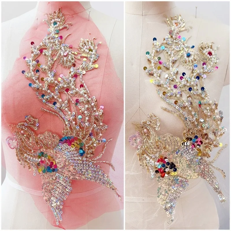 

1-2 Pieces, New Pearl Embroidered Exquisite Wedding Clothing Accessories,Handmade DIY Lace Decal Performance Clothing Decoration