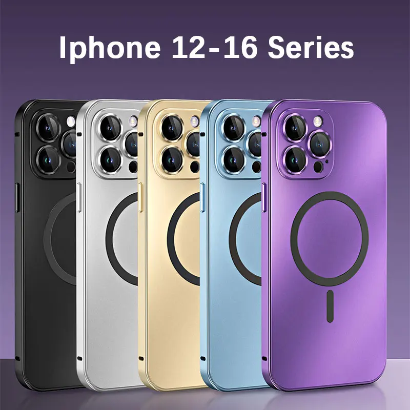 Buckle Type Metal Phone Case For Iphone 13 14 15 16 17 18 Pro Max Aluminum Frame Magnetic Phone Cover For Magsafe PC Back Panel