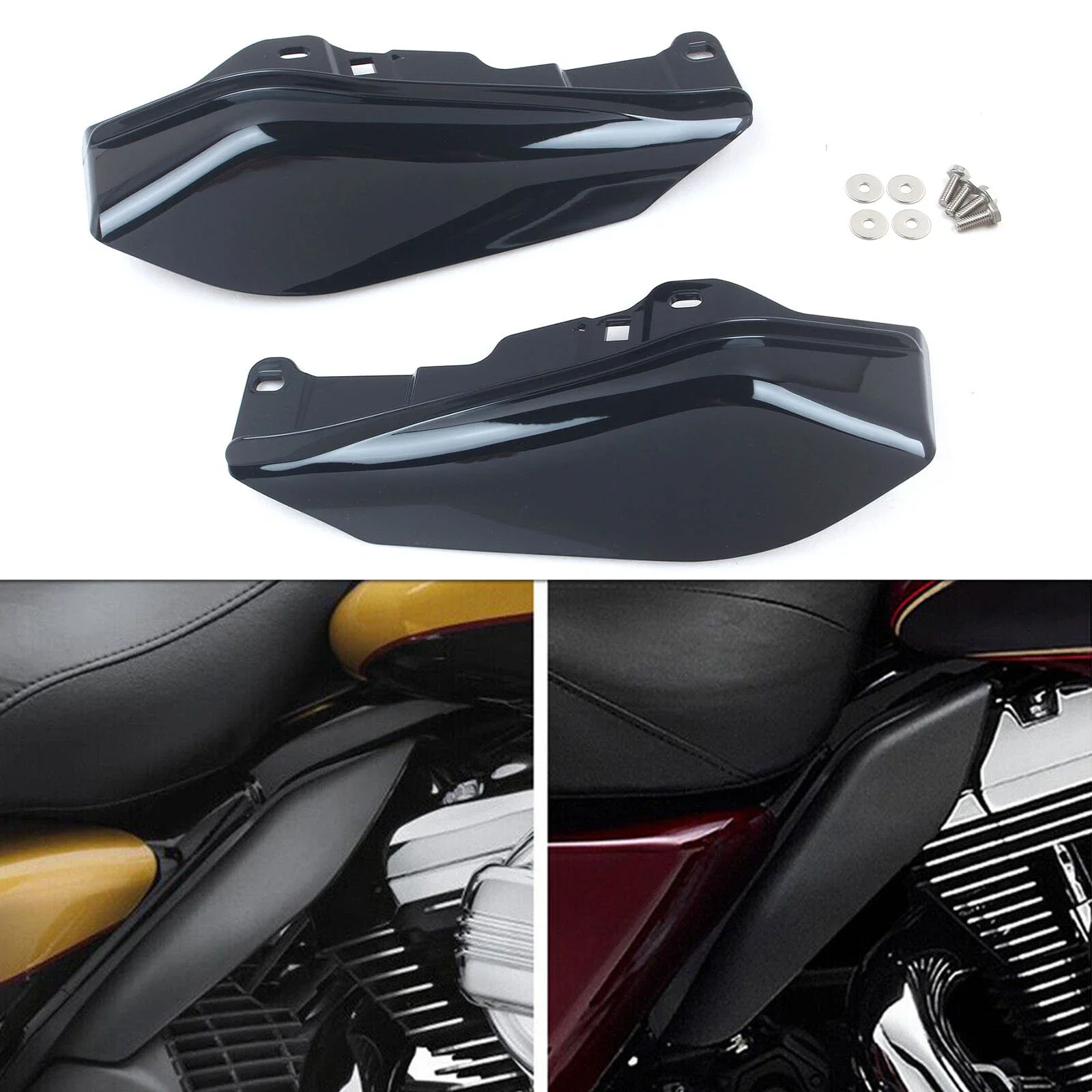 Left Right Black Mid-Frame Air Heated Deflector Chrome Flame Trim For Harley Touring Road King Electra Street Tri Glide 2009-16