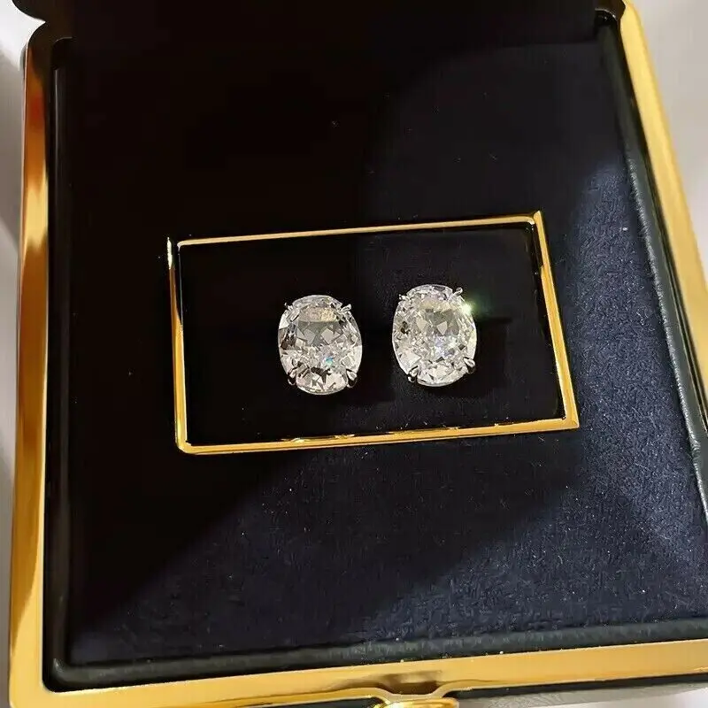 Women's Oval Zirconia Ear Studs, Simple Style Accessories