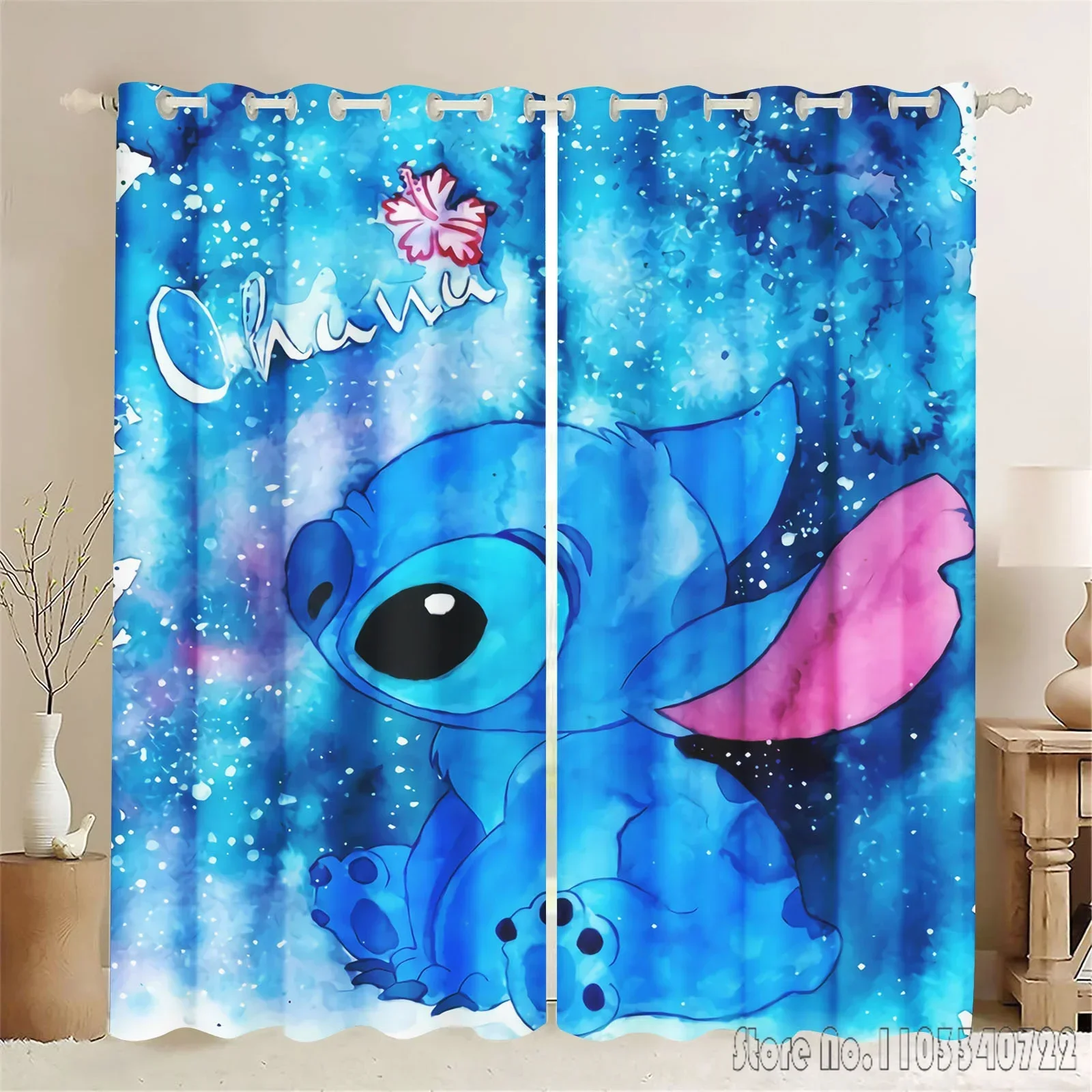 Disney Stitch Lilo Angel Cartoon Window Curtain 3D Print Blackout Curtains Living Room Bedroom Decor Kids Gift