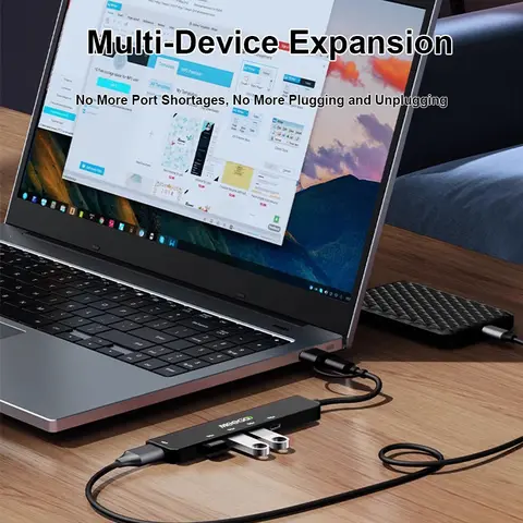 MeeGoo HUB USB 2 in 5 Adattatore da 5 Gbps Ethernet a USB C Docking Station USB tipo C a HDMI HUB 4K PD 100W USB3.0 Extencion 5 porte