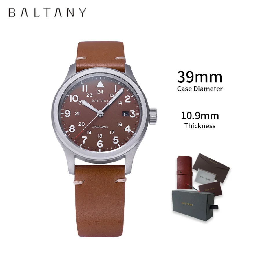 Baltany Men's Quartz Field Luxury Fashion Watch 715Li Movement 10-Year Life Battery Sapphire Waterproof Military Wristwatch Men