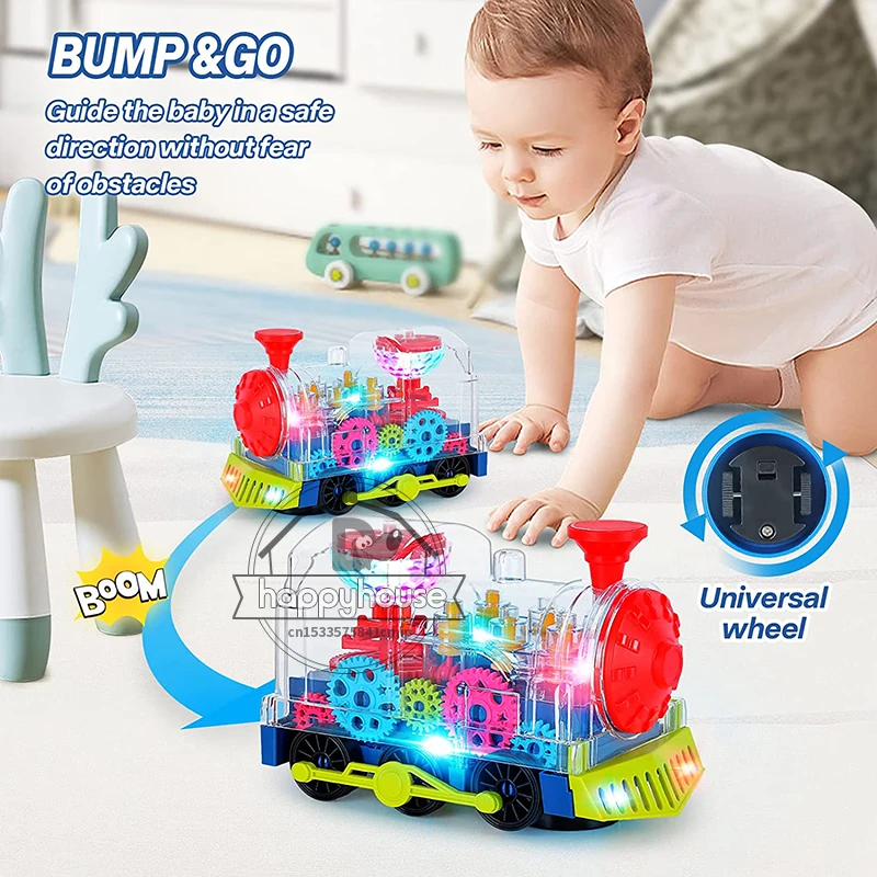 Transparent Toy Car for kids Electronic Light Sound Music Electric Gear Car Train Toys for Toddlers Educational Crawling Toys