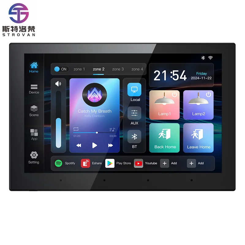 

8-дюймовый контроллер фоновой музыки Android 11 4+32 ГБ, 4 зоны, Class-D, 8x30 Вт, с аудиоплеером, Wi-Fi, для домашнего кинотеатра, встраиваемый усилитель