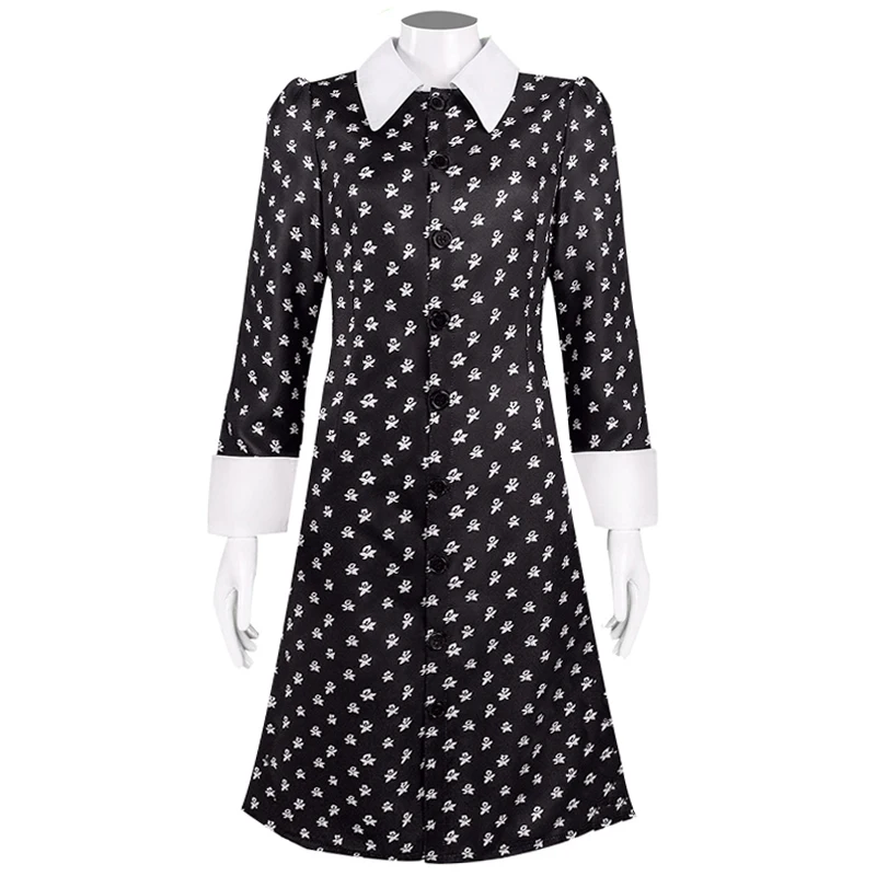 Wednesday Addams Cosplay Dress Addams Cosplay Costumes Vintage Gothic Printed Dresses Fancy Dress Halloween for Woman Kids Girls