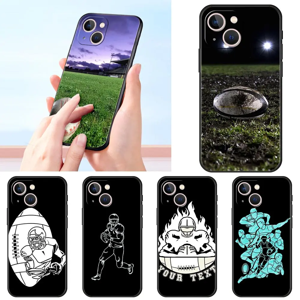 Rugby Ball Luxury Phone Case For Apple iPhone 16 11 15 14 Pro MAX 12 13 7 8 Plus X XR XS SE Silicone Black Cover