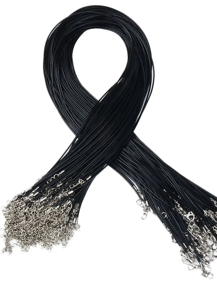 Chanfar 20pcs Black Wax Cord 1.5mm 55cm+5cm Extender Chain Necklace With Lobster Clasp DIY Jewelry Making Findings Accessories