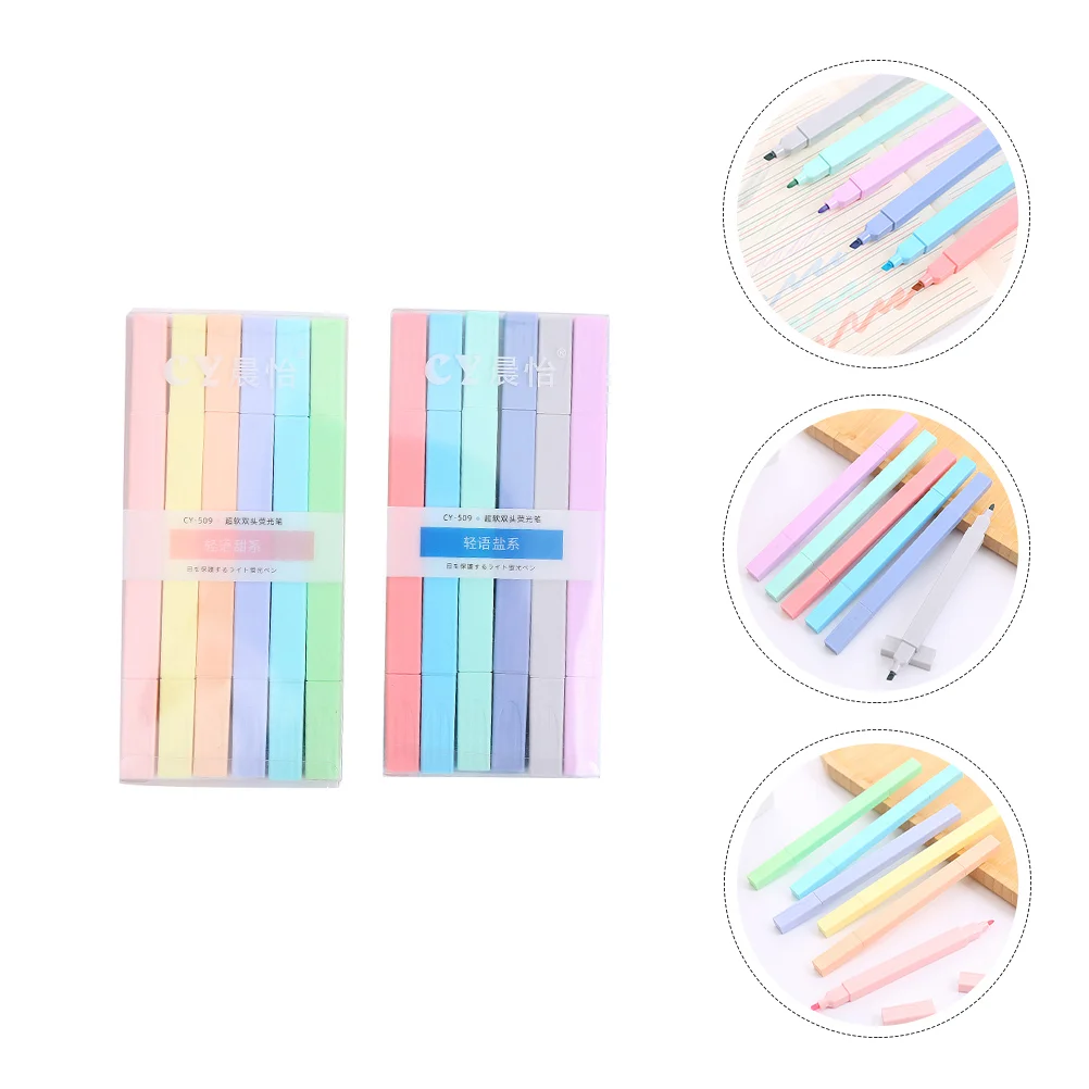 12 Pcs Double Ended Highlighter Marker Pen Practical Highlighters Pens Fluorescent Plastic Soft