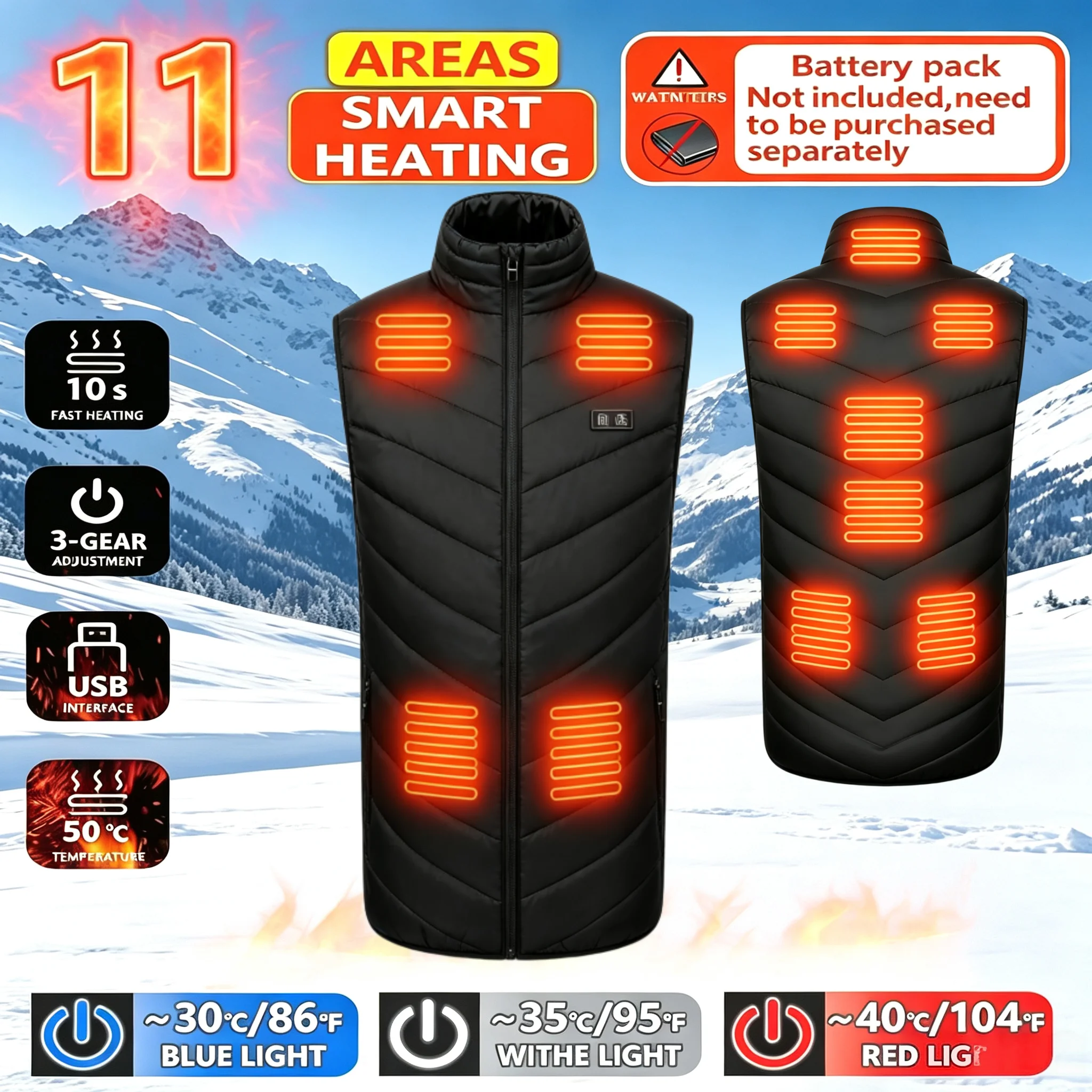 A Smart Winter Heating Vest with A USB Interface, Featuring 11 Built-in Heating Zones. It Does Not Include A Portable Power Bank