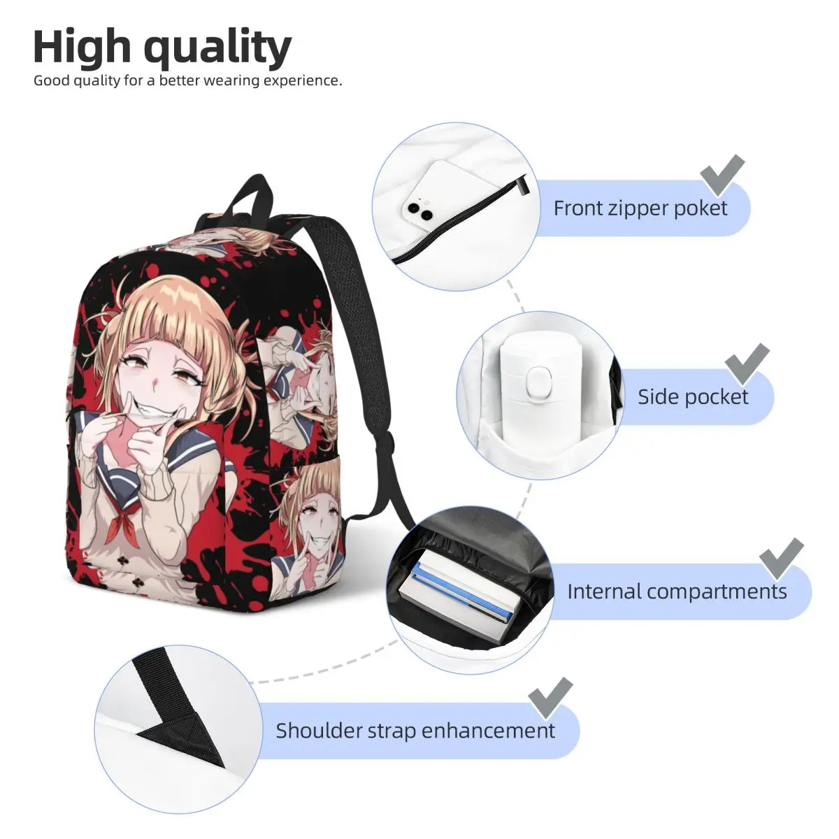 Zaino personalizzato My Hero Academia Japan Anime Canvas Zaino Donna Uomo Bookbag di base per borse Himiko Toga carine per la scuola universitaria