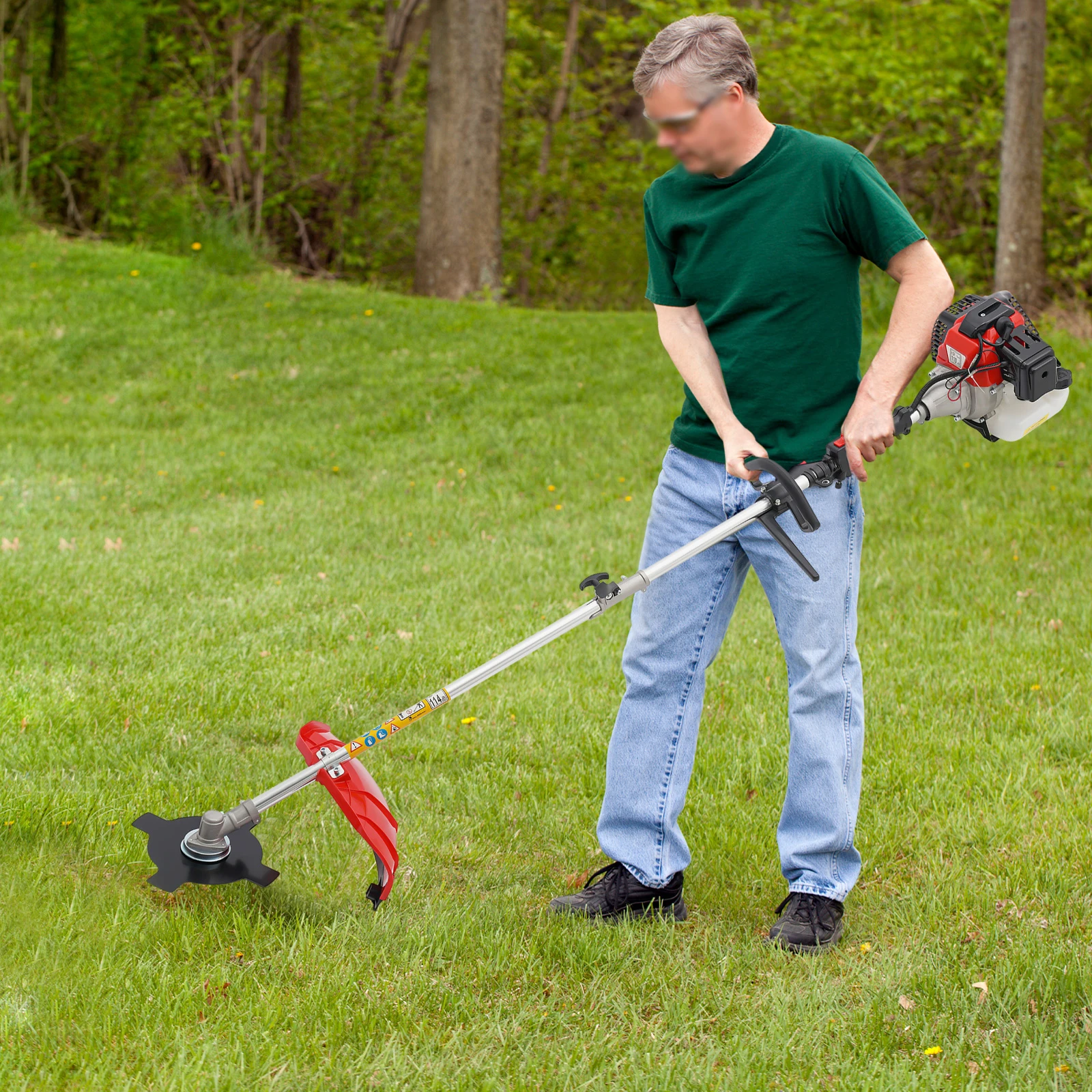 52CC 10-in-1 Gas String Trimmer 2-Stroke Brush Cutter Straight Shaft Weed Eater 6500-8500r/Min for Lawn Mower Yard