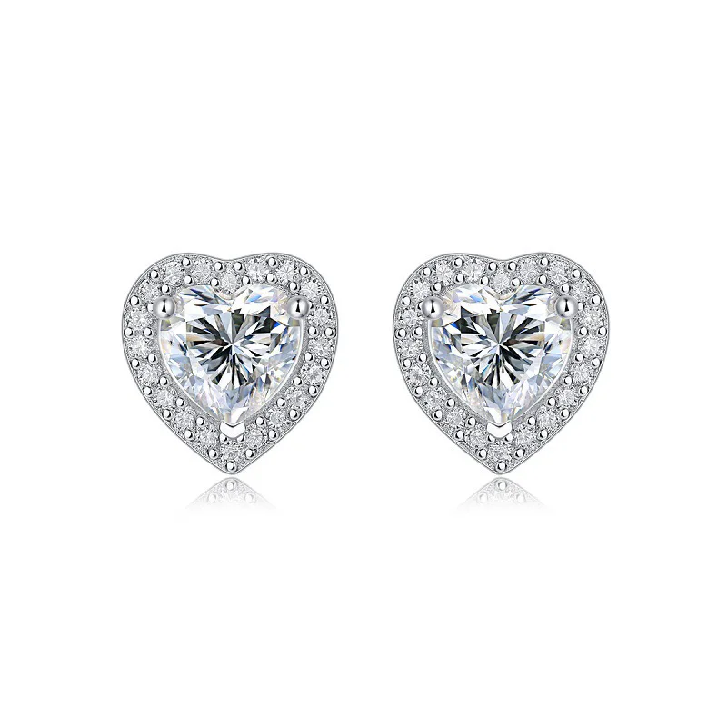 

S925 Silver Heart Moissanite Earrings 1CT D Color, Women's Exquisite Platinum-Plated Jewelry.