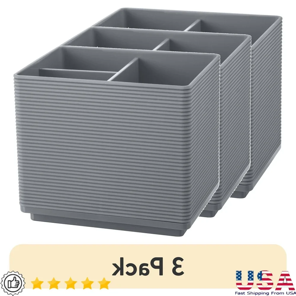 Paquete de 3 organizadores de plástico acanalado de tacto suave con 3 compartimentos, almacenamiento para el baño, juego de accesorios duradero para lavado a mano con acabado suave
