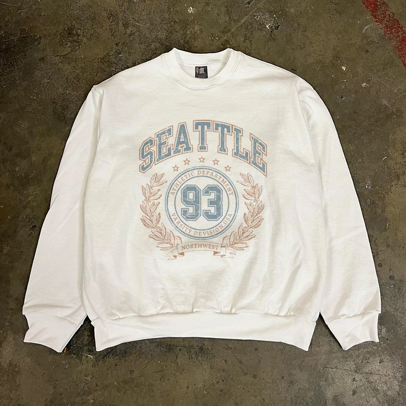 

Heavyweight 380g Pure Cotton Loose Fit College Sle TLE Letter Print Sweatirt by Xiao Chen S Multi