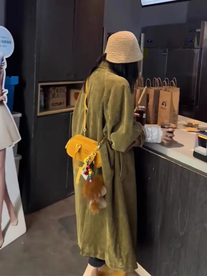 2025 Autumn Winter New Sle Women's Retro Corduroy Jaet Coat Long Sve  Collar Single Button Closure  Color