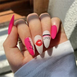 24Pcs/Set Frosted Almond Tip Removable False Nail Art Handmade Sticky Wearable False Nails Full Cover Artificial Press on Nail