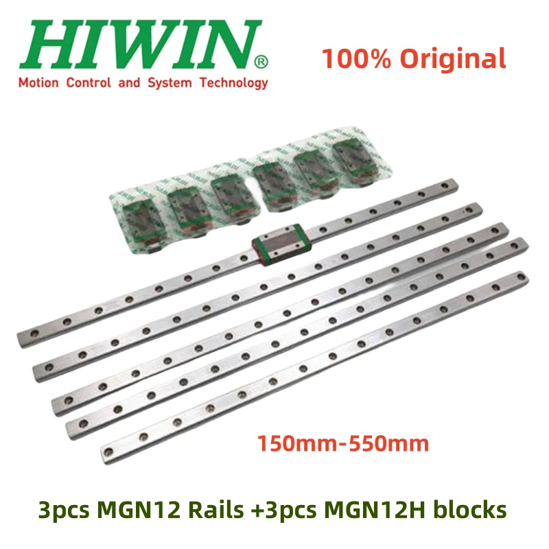 Hiwin Linear Rail para Impressora 3d Mgn12 150 mm 200 mm 250 mm 300 mm 330 mm 350 mm 400 mm 450 mm 500 mm 550 mm Mgnr12 Guia Peças Mgn12h Transporte do Bloco Cnc