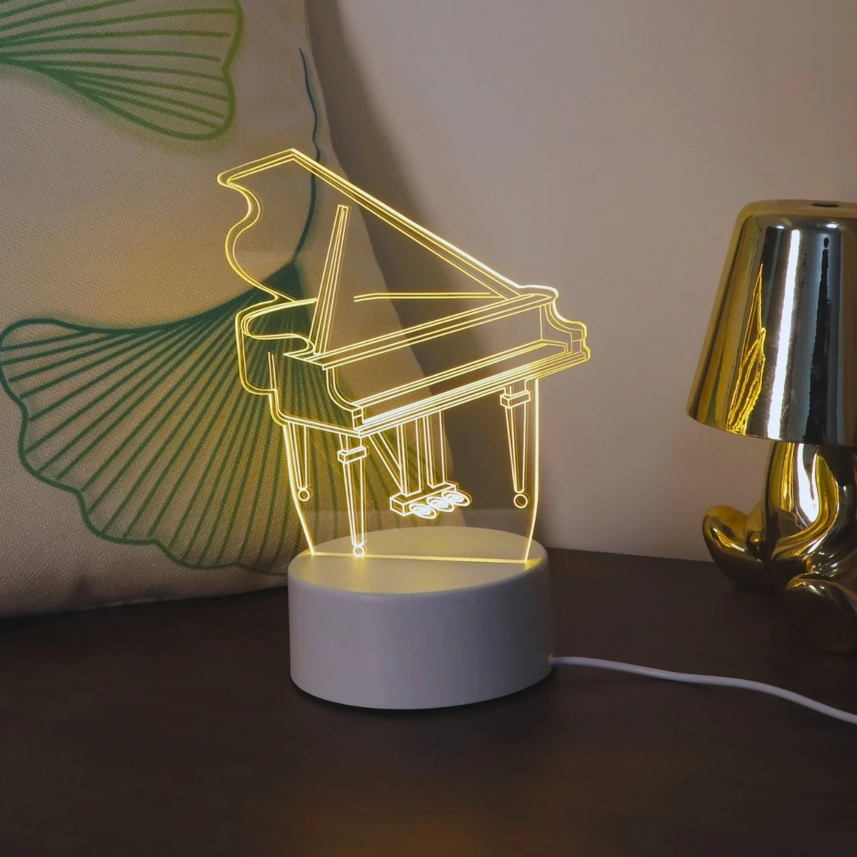 Luz noturna de piano 3D: decorar seu espaço com luz quente monocromática – o presente perfeito para o Natal ou o Halloween