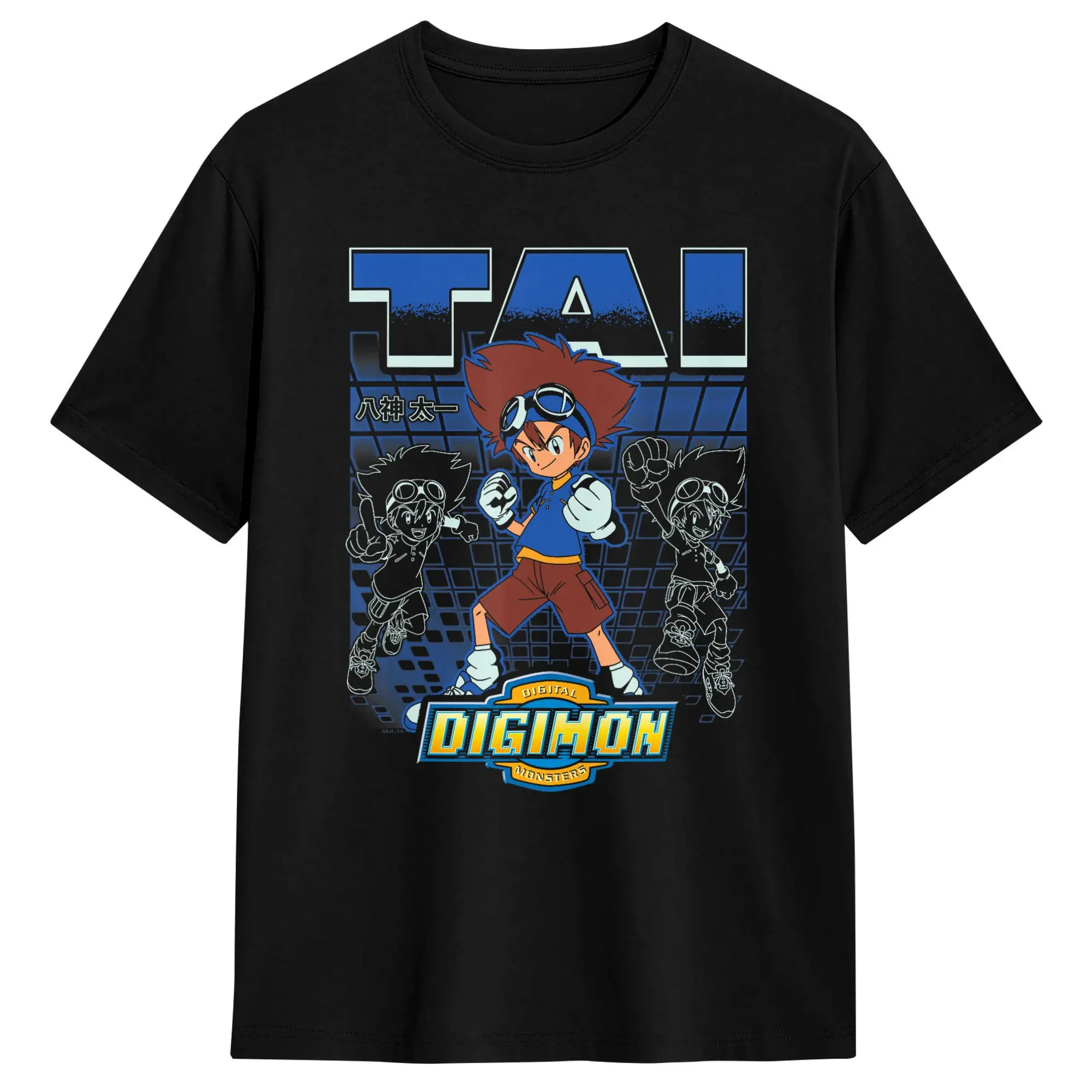 Vintage Digimon Taichi Vintage Action Grid and Logo Digital Monsters T-Shirt Men Round Collar Pure Cotton T Shirts  Short Sleeve