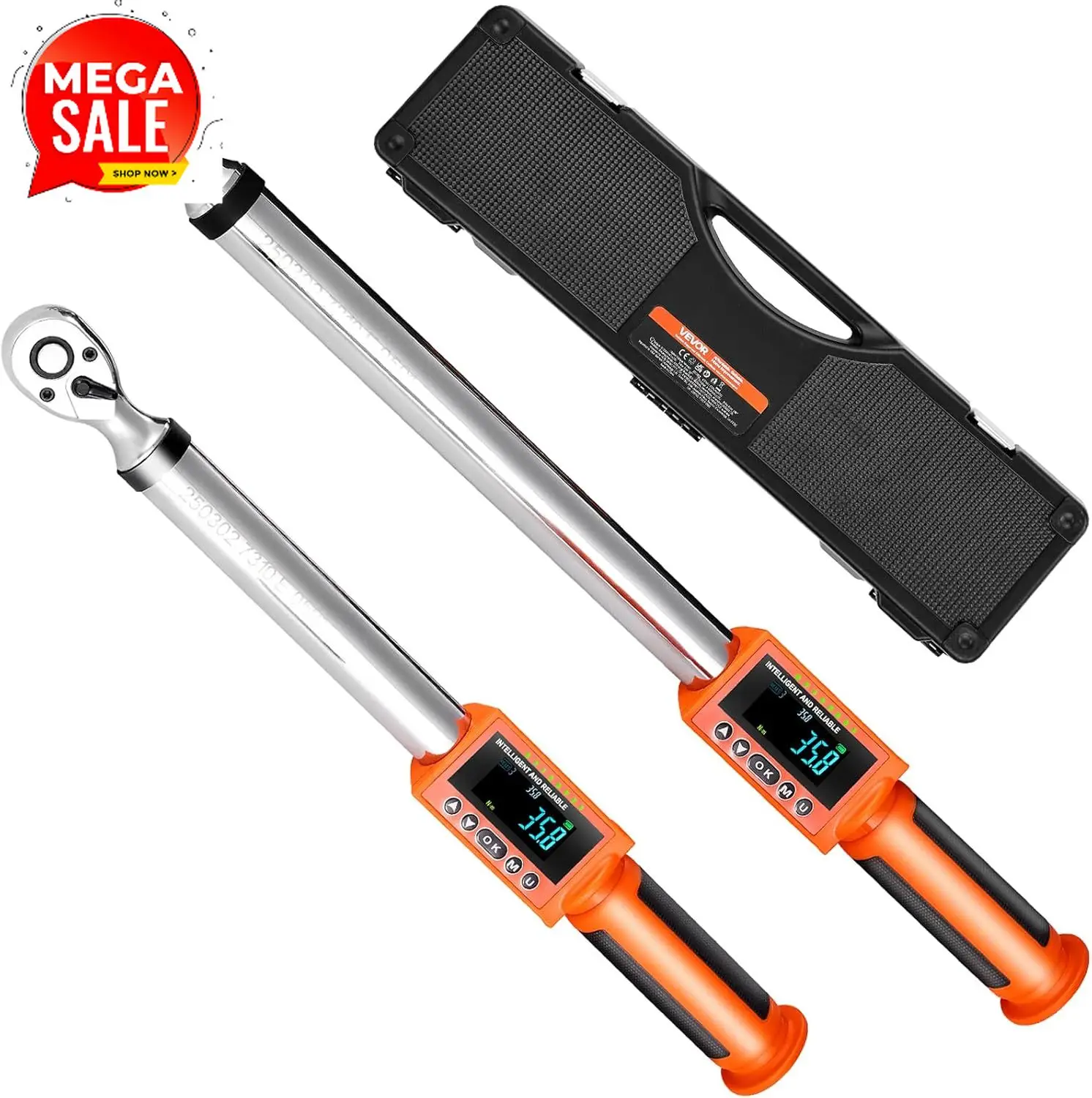 Digital Torque Wrench 3/8 1/2 Inch Drive, 0-44.25FT.LB(0-60Nm)/0-162.26FT.LB(0-220Nm) ±2% Accuracy, Electronic Torque Wrench wit