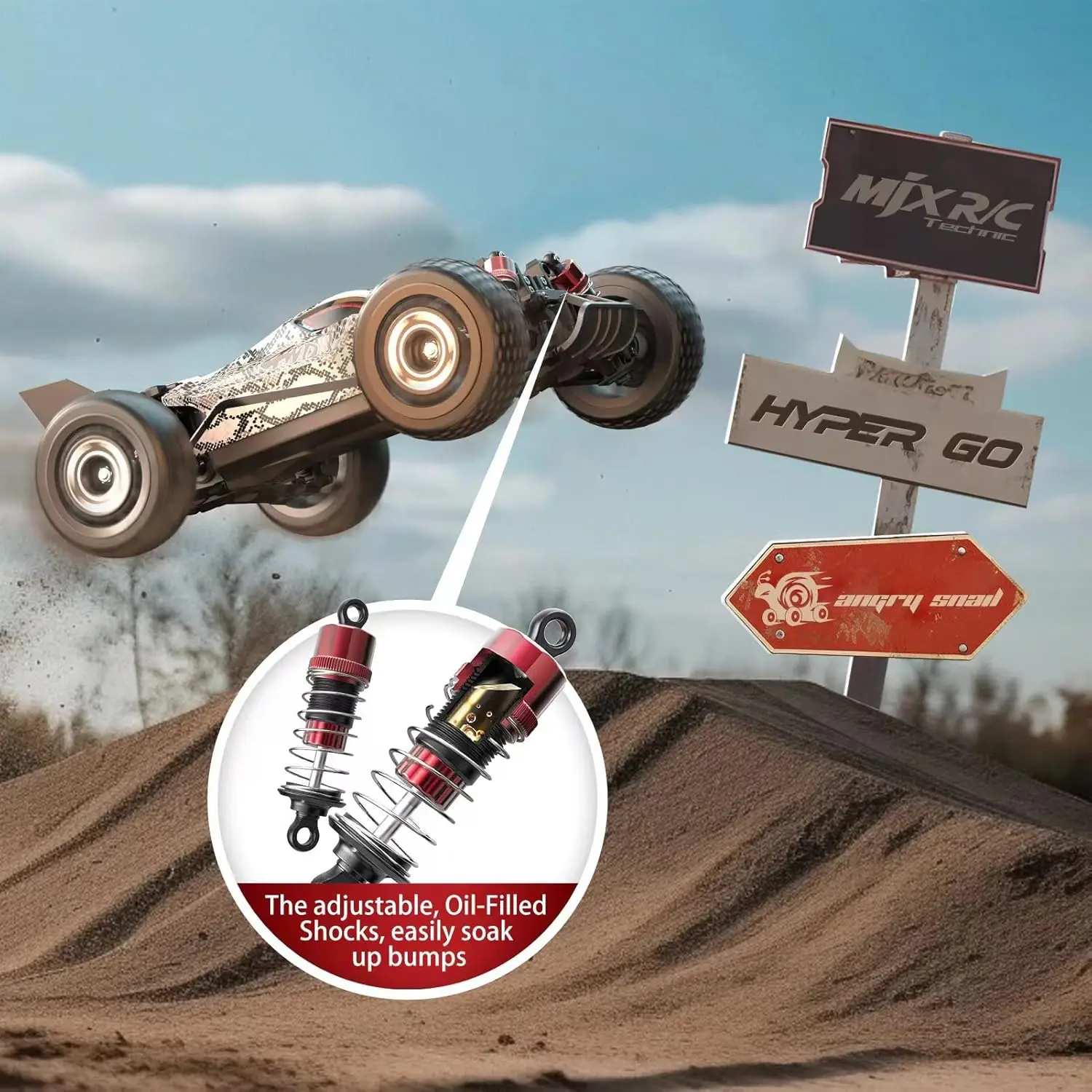 HYPER GO H16PL 1/16 RTR 빠른 브러시리스 RC 버기 성인용, 최대 38mph RC 트럭, 4WD 고속 레이싱카 2S 2000mAh