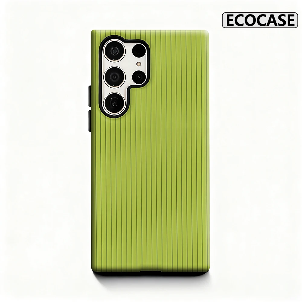 Funda de teléfono con rayas verticales de color verde brillante para Samsung Galaxy S25 Ultra S24 S23 Ultra Plus, funda trasera brillante de doble capa