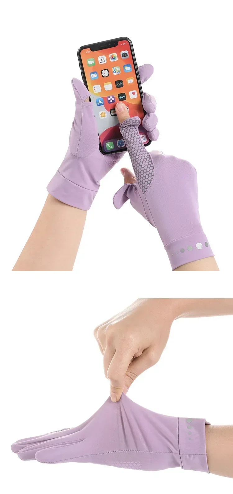 Спортивные перчатки из ледяного шелка для гольфа, верховой езды, вождения, рыболовные перчатки с двумя пальцами, нескользящие, для фитнеса, высокоэластичные, с защитой от ультрафиолета, женские